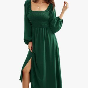 Long Sleeve Maxi Dress, Dark Green M